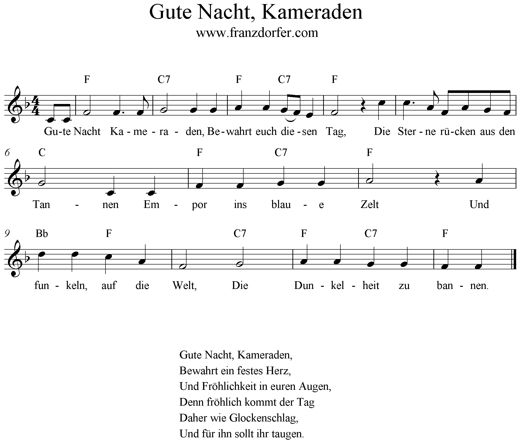 Noten Gute Nacht Kameraden